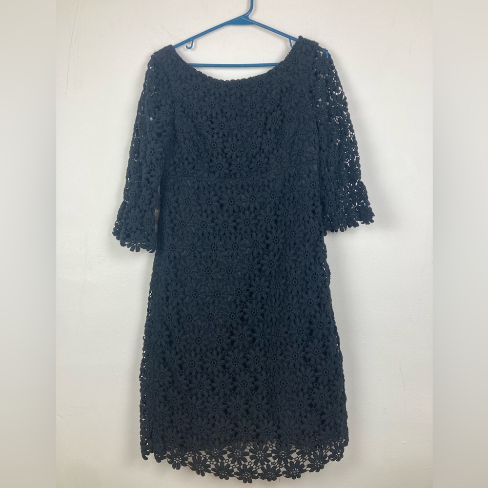 Lilly Pulitzer Shayna Lace Dress Black Size 8 Flowers Crochet 3/4 Bell Sleeve